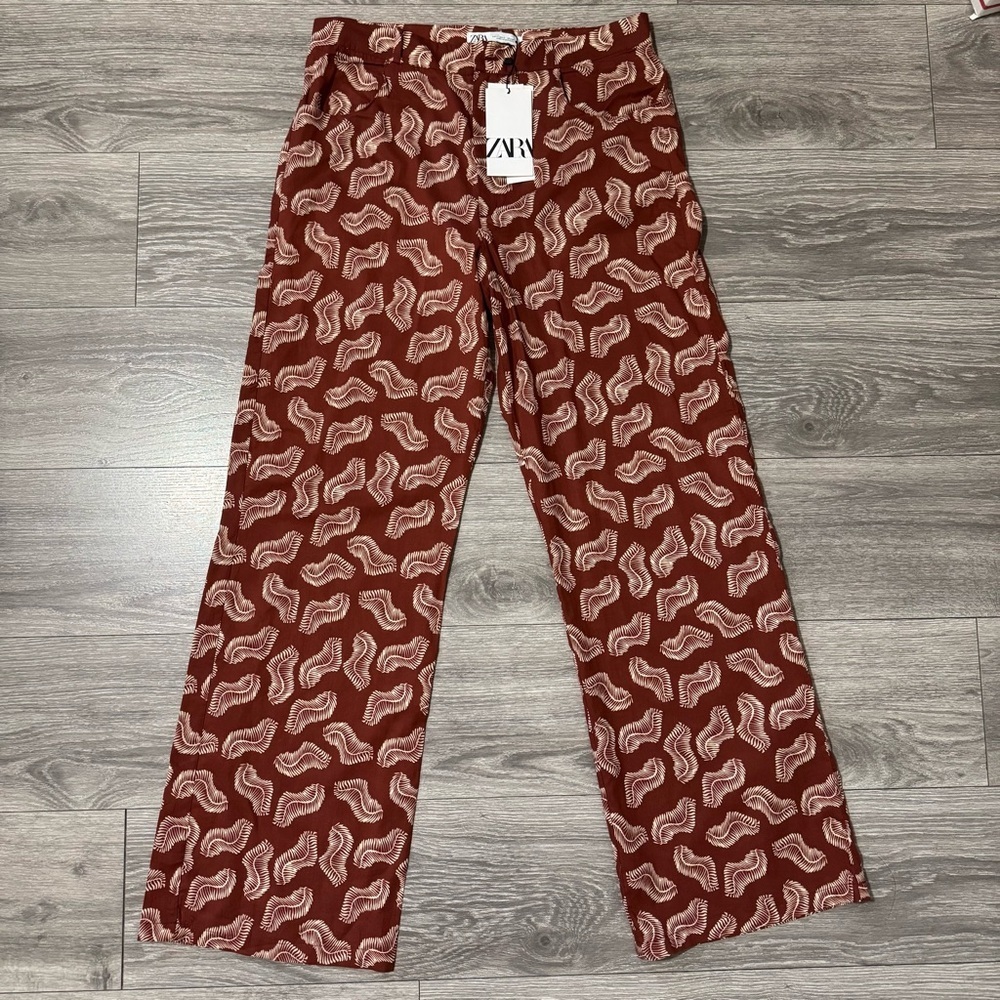 Zara Women The Jasmine Bohemian Pant High Rise Wide Leg‎ Size L MISSING BUTTON